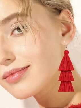 New! Anthropologie Love Day Red Tassel Earrings (2010) NWOT
